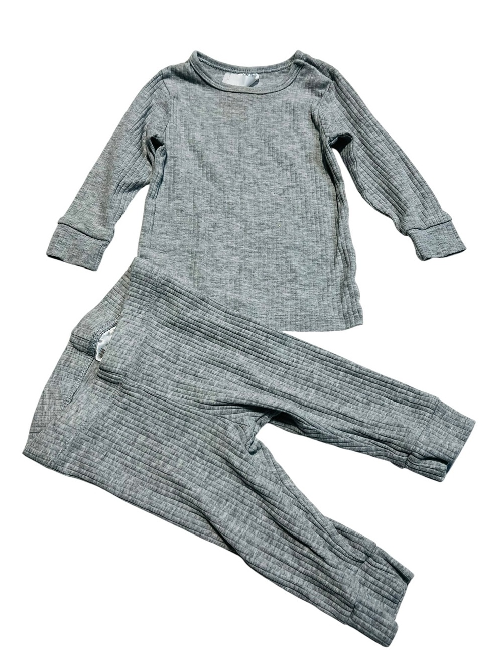 H&M Grey Ribbed Baby’s 6M Pajama Set - Long Sleeve Top & Pants